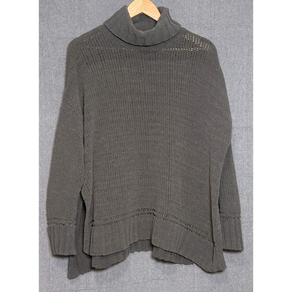 Aerie Womens Oversized Turtleneck Sweater Olive Green Chenille Knit Size M